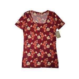 BDG Floral Scoop Neck Tee M Red Yellow Orange Short Sleeve Cottagecore Bohemian